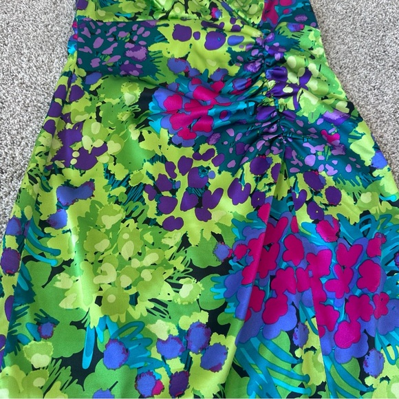 Vibrant Floral V-neck Dress Evan Picone Size 6, wedding, cocktail, chartreuse - Picture 7 of 12